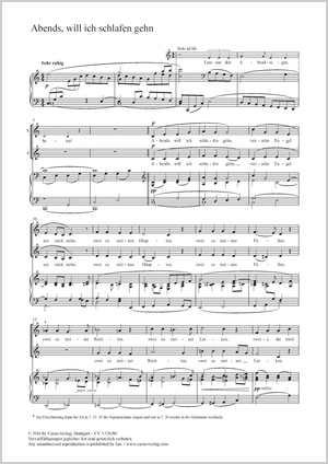 Abends, will ich schlafen gehen aus: Hänsel und Gretel Partitur, Einzelausgabe aus Chorbuch
