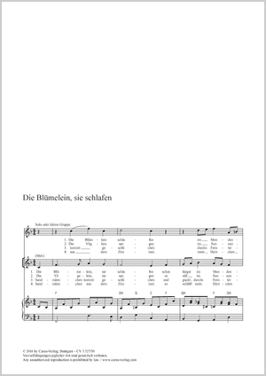 Die Blümelein, sie schlafen Partitur, Einzelausgabe aus Chorbuch