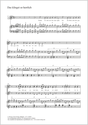 Das klinget so herrlich Score, separate edition from a choral collection