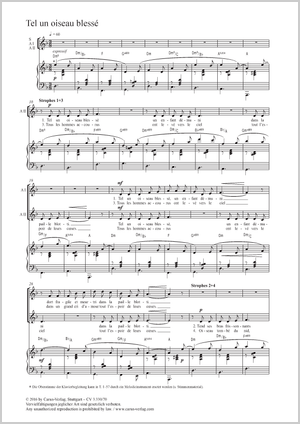 Tel un oiseau blessé Score, separate edition from a choral collection
