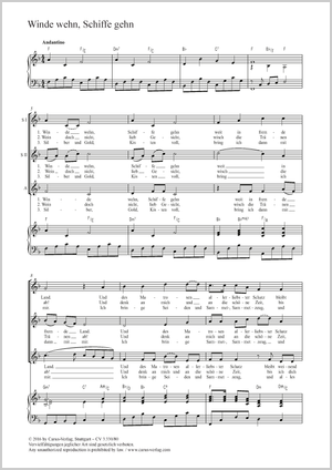 Winde wehn, Schiffe gehn Partition, édition séparée avec recueil de musique chorale