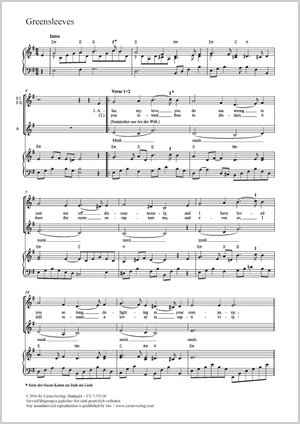 Greensleeves Partitur, Einzelausgabe aus Chorbuch