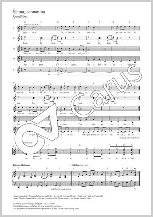 Sanna sannanina Quodlibet Partition, édition séparée avec recueil de musique chorale