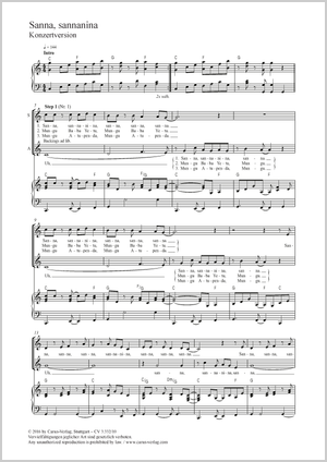 Sanna sannanina Konzertversion Score, separate edition from a choral collection