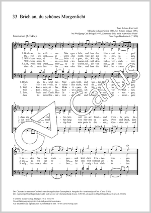Brich an, du schönes Morgenlicht Partitur, Einzelausgabe aus Chorbuch, In dieser Ausgabe / in this edition: SATB