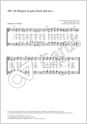 All Morgen ist ganz frisch und neu Score, separate edition from a choral collection, In dieser Ausgabe / in this edition: SATB