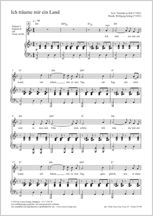 Ich träume mir ein Land Partition, édition séparée avec recueil de musique chorale