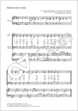 Abend wird es wieder Partition, édition séparée avec recueil de musique chorale