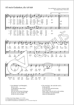 All mein Gedanken, die ich hab Score, separate edition from a choral collection
