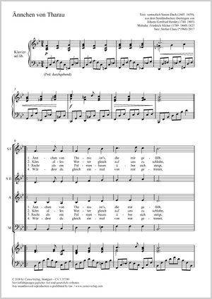 Ännchen von Tharau Score, separate edition from a choral collection