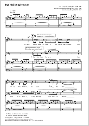 Der Mai ist gekommen Partition, édition séparée avec recueil de musique chorale