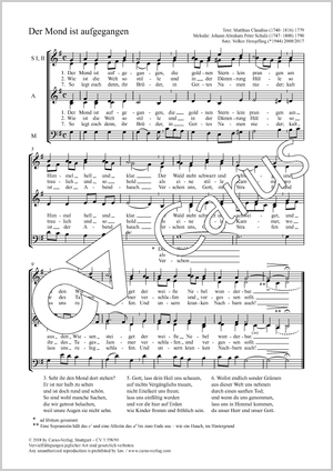 Der Mond ist aufgegangen Partitur, Einzelausgabe aus Chorbuch