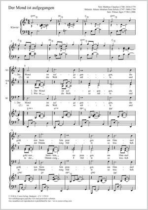 Der Mond ist aufgegangen Score, separate edition from a choral collection