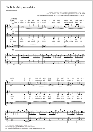 Die Blümelein, sie schlafen Sandmännchen Partition, édition séparée avec recueil de musique chorale