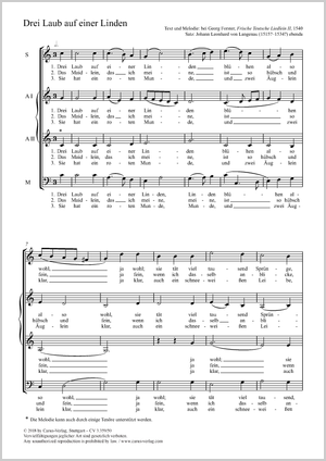 Johann Leonhaur von Langenau (arr.): Drei Laub auf einer Linden - Noten | Carus-Verlag
