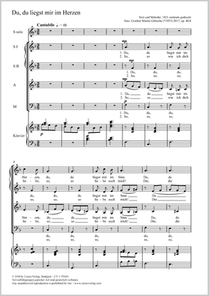 Du, du liegst mir im Herzen Score, separate edition from a choral collection