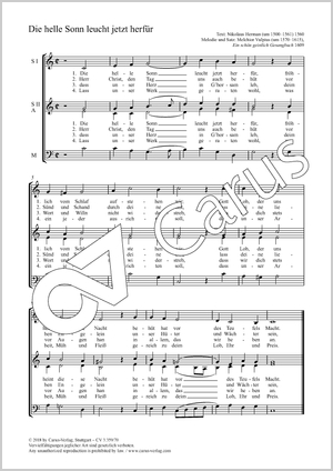 Die helle Sonn leucht jetzt herfür Partitur, Einzelausgabe aus Chorbuch