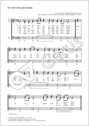 Es wird scho glei dumpa Score, separate edition from a choral collection