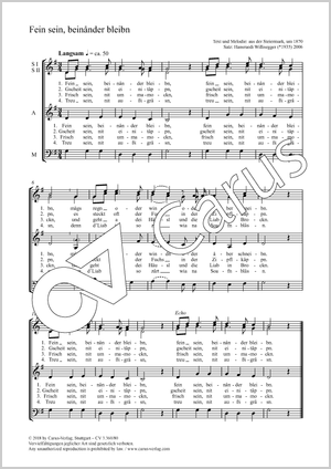 Hansruedi Willisegger (arr.): Fein sein, beinander bleibn - Noten | Carus-Verlag