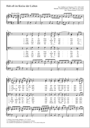 Hab oft im Kreise der Lieben Partition, édition séparée avec recueil de musique chorale