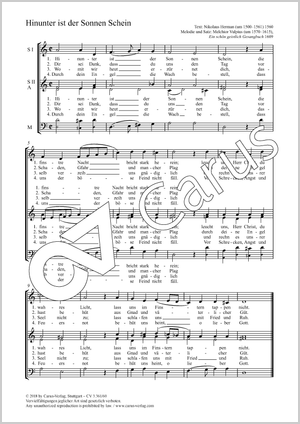 Hinunter ist der Sonnen Schein Score, separate edition from a choral collection