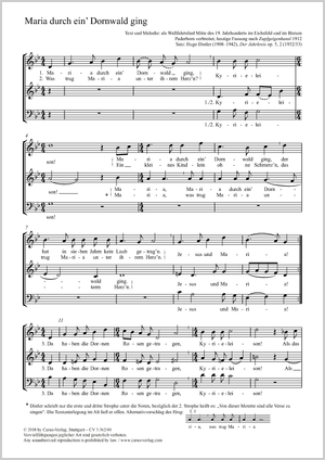 Maria duch ein' Dornwald ging Score, separate edition from a choral collection