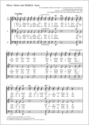 Muss i denn zum Städtele 'naus Score, separate edition from a choral collection