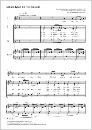 Sah ein Knab ein Röslein stehn Partition, édition séparée avec recueil de musique chorale