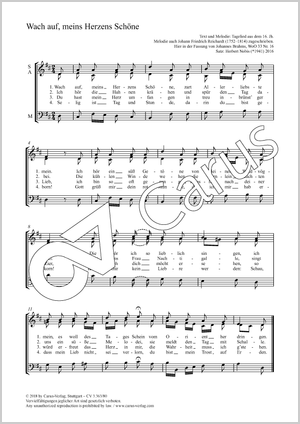 Wach auf, meins Herzens Schöne Partitur, Einzelausgabe aus Chorbuch