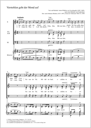 Verstohlen geht der Mond auf Partitur, Einzelausgabe aus Chorbuch