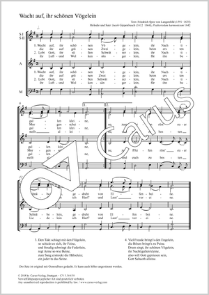 Wacht auf, ihr schönen Vögelein Score, separate edition from a choral collection