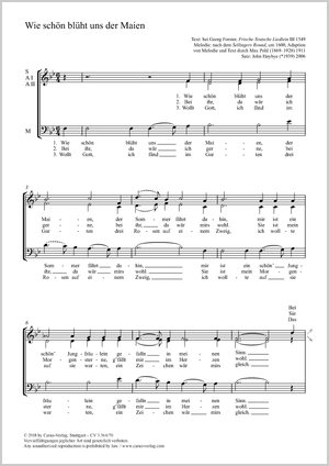 Wie schön blüht uns der Maien Score, separate edition from a choral collection