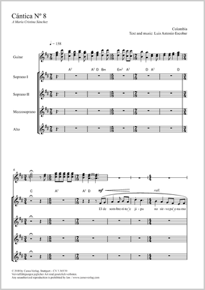Cántica N. 8 Score, separate edition from a choral collection