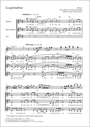 La golondrina Partitur, Einzelausgabe aus Chorbuch