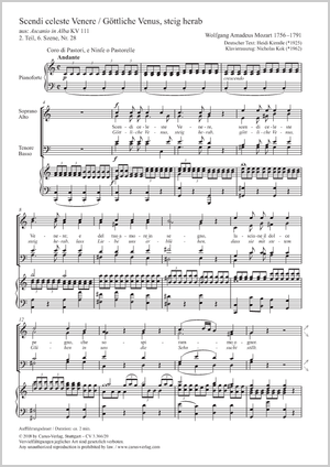 Scendi, celeste Venere aus: Ascanio in Alba Score, separate edition from a choral collection