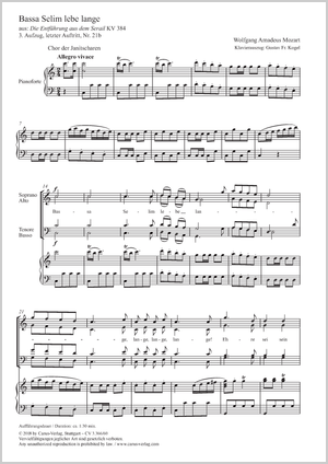 Wolfgang Amadeus Mozart: Bassa Selim lebe lange - Noten | Carus-Verlag