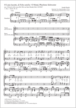 O Luna lucente, di Febo sorella aus: Il Mondo della Luna (Die Welt auf dem Monde) Score, separate edition from a choral collection