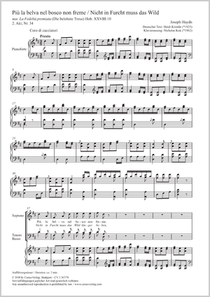Più la belva nel bosco non freme aus: La Fedeltà premiata (Die belohnte Treue) Score, separate edition from a choral collection