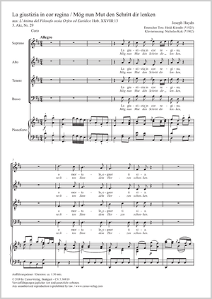 La giustizia in cor regina aus: L'Anima del Filosofo ossia Orfeo e Euridice Score, separate edition from a choral collection
