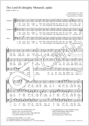 The Lord th'almighty Monarch, spake Partition, édition séparée avec recueil de musique chorale
