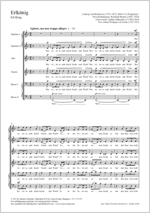 Erlkönig Fragment nach einer Skizze von Beethoven Partitur, Einzelausgabe aus Chorbuch