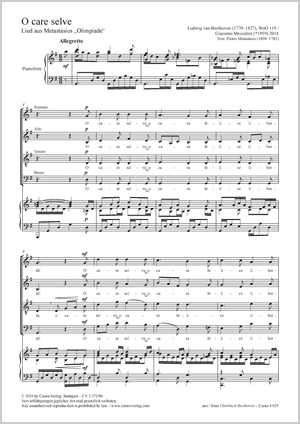 O care selve Lied aus Metastasios "Olimpiade" Partitur, Einzelausgabe aus Chorbuch