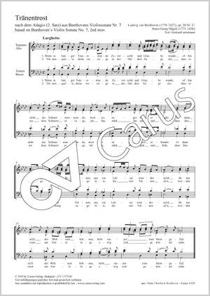 Ludwig van Beethoven / Hans Georg Nägeli (arr.): Tränentrost - Noten | Carus-Verlag