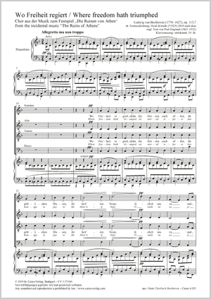 Where freedom hath triumphed from the incidental music “The Ruins of Athens” Partition, édition séparée avec recueil de musique chorale