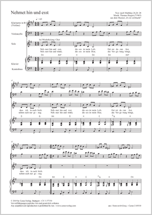 Nehmet hin und esst aus dem Musical "Es ist vollbracht" Partitur, Einzelausgabe aus Chorbuch