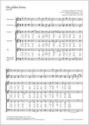 Johann Georg Ebeling / Stefan Jänke (arr.): Die güldne Sonne - Noten | Carus-Verlag