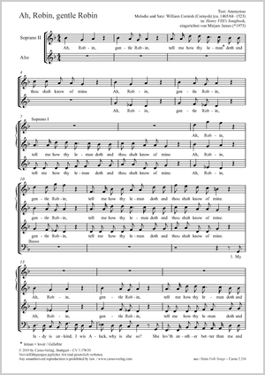 Ah, Robin, gentle Robin Partition, édition séparée avec recueil de musique chorale
