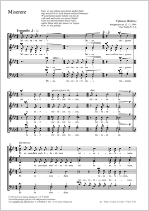 Miskinis: Miserere Partitur, Einzelausgabe aus Chorbuch