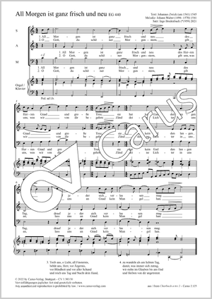 All Morgen ist ganz frisch und neu Partitur, Einzelausgabe aus Chorbuch