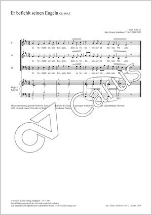 Er befiehlt seinen Engeln Score, separate edition from a choral collection, In dieser Edition / In this edition: Coro SAM, Pfte / Org